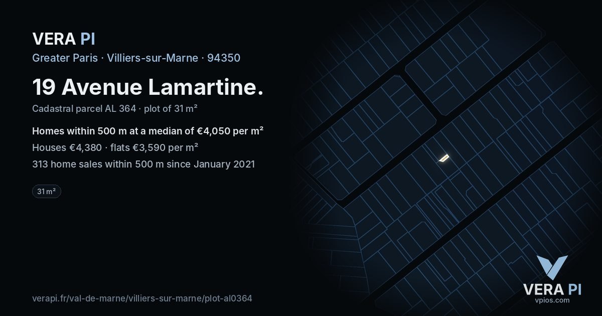 19 Avenue Lamartine, Villiers-sur-Marne at night – the plot lit, the parcels around coloured by the prices near them