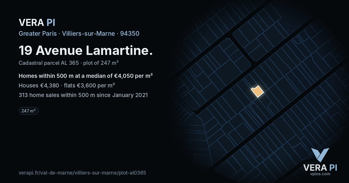 19 Avenue Lamartine, Villiers-sur-Marne at night – the plot lit, the parcels around coloured by the prices near them