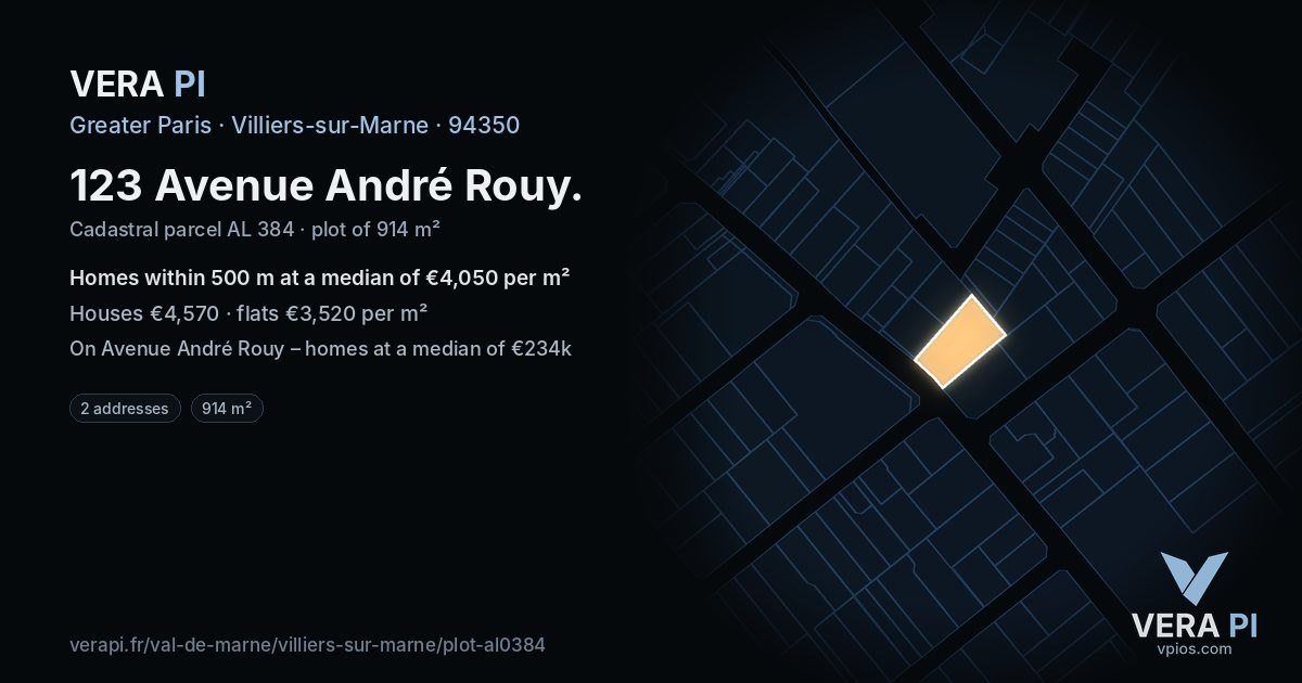 123 Avenue André Rouy, Villiers-sur-Marne at night – the plot lit, the parcels around coloured by the prices near them