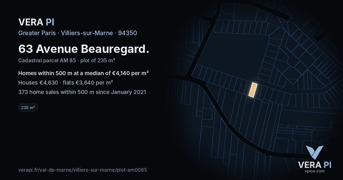 63 Avenue Beauregard, Villiers-sur-Marne at night – the plot lit, the parcels around coloured by the prices near them