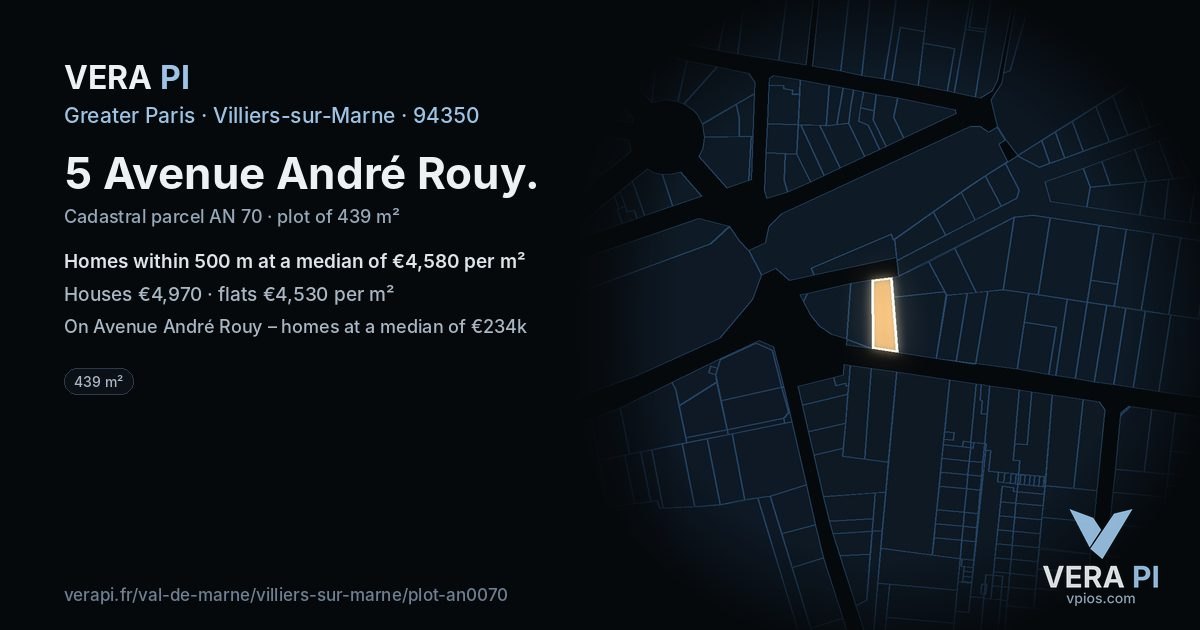 5 Avenue André Rouy, Villiers-sur-Marne at night – the plot lit, the parcels around coloured by the prices near them
