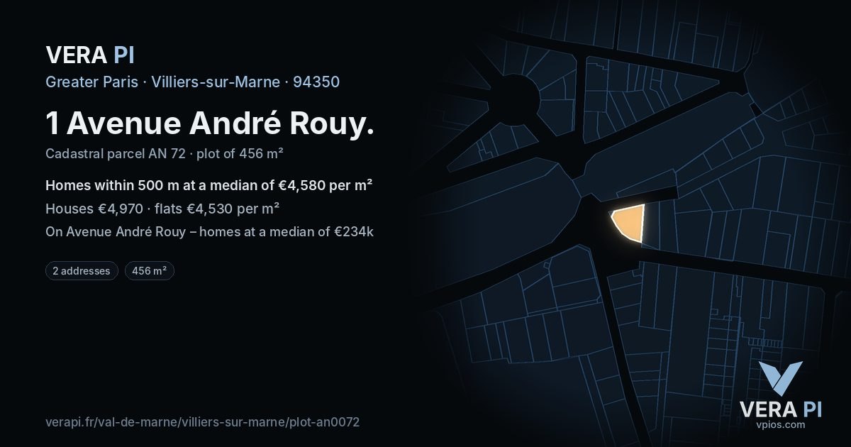 1 Avenue André Rouy, Villiers-sur-Marne at night – the plot lit, the parcels around coloured by the prices near them