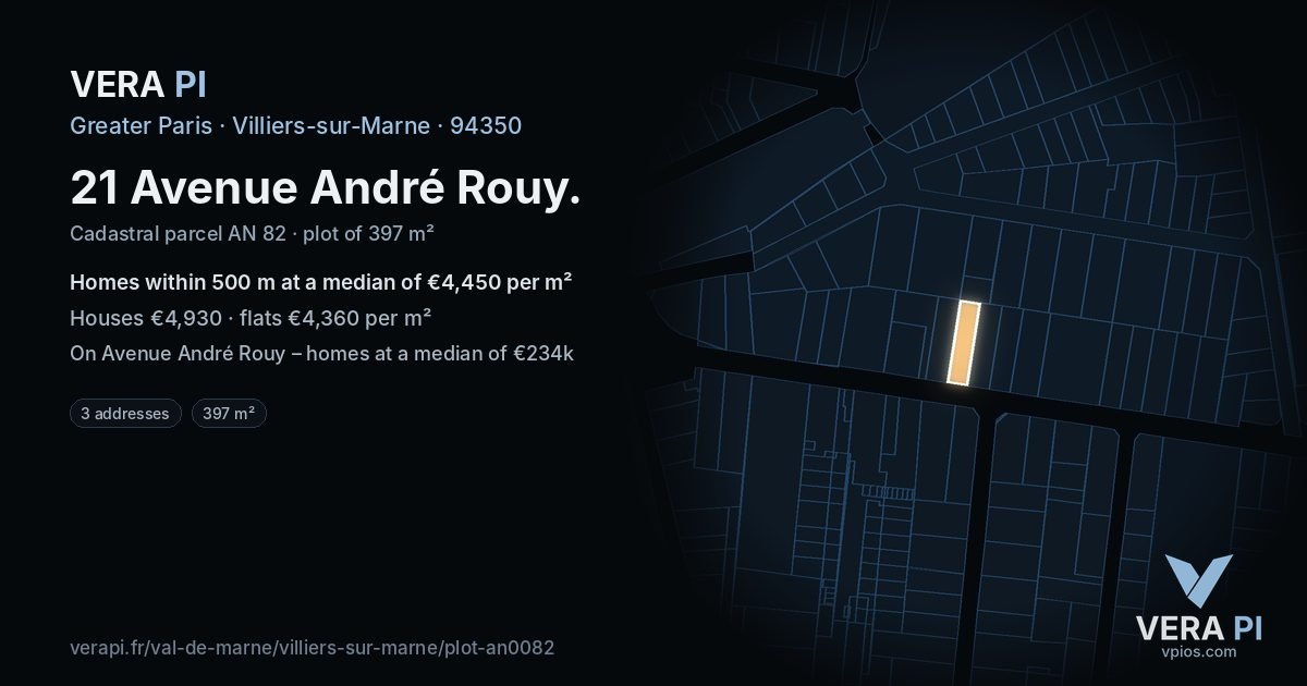 21 Avenue André Rouy, Villiers-sur-Marne at night – the plot lit, the parcels around coloured by the prices near them