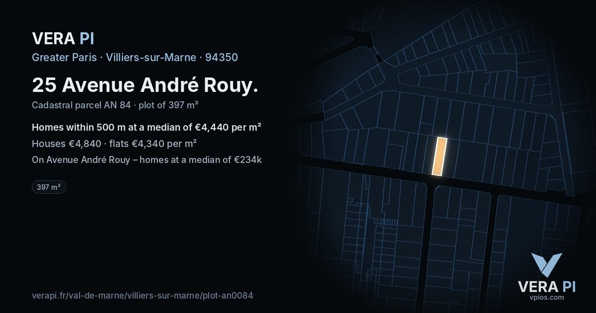 25 Avenue André Rouy, Villiers-sur-Marne at night – the plot lit, the parcels around coloured by the prices near them