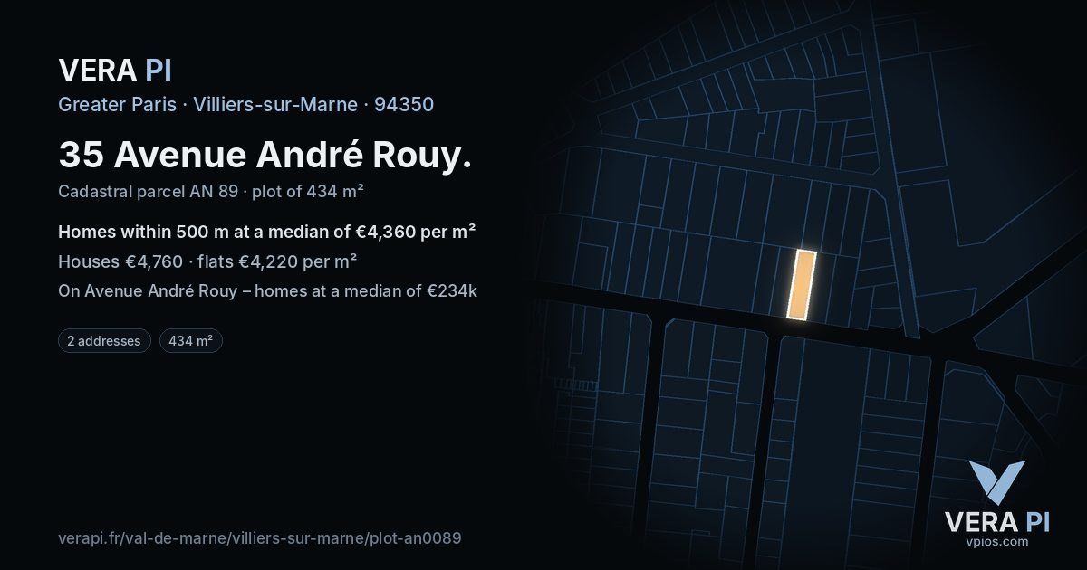 35 Avenue André Rouy, Villiers-sur-Marne at night – the plot lit, the parcels around coloured by the prices near them