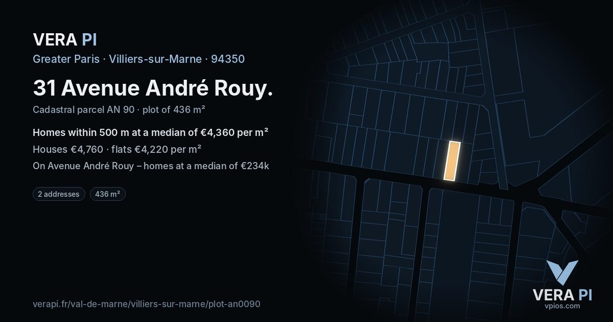 31 Avenue André Rouy, Villiers-sur-Marne at night – the plot lit, the parcels around coloured by the prices near them