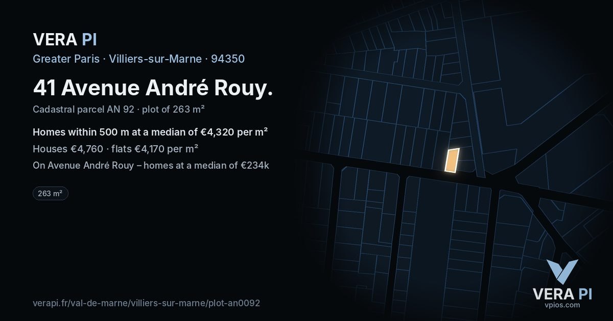 41 Avenue André Rouy, Villiers-sur-Marne at night – the plot lit, the parcels around coloured by the prices near them