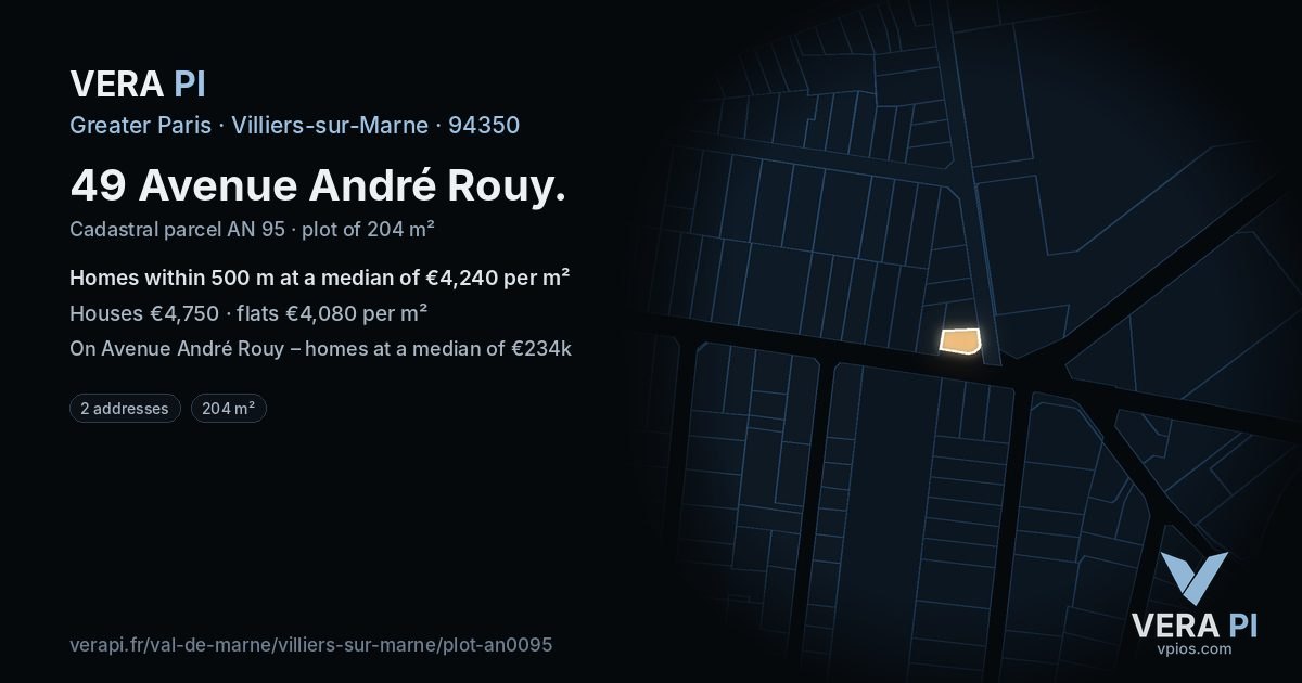 49 Avenue André Rouy, Villiers-sur-Marne at night – the plot lit, the parcels around coloured by the prices near them