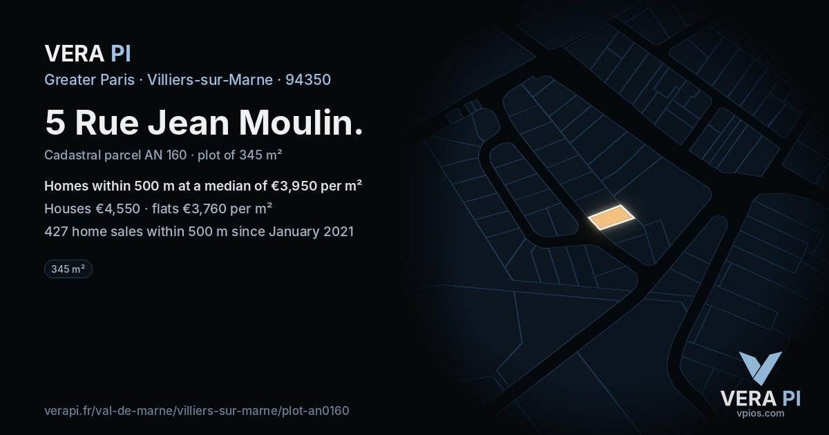 5 Rue Jean Moulin, Villiers-sur-Marne at night – the plot lit, the parcels around coloured by the prices near them