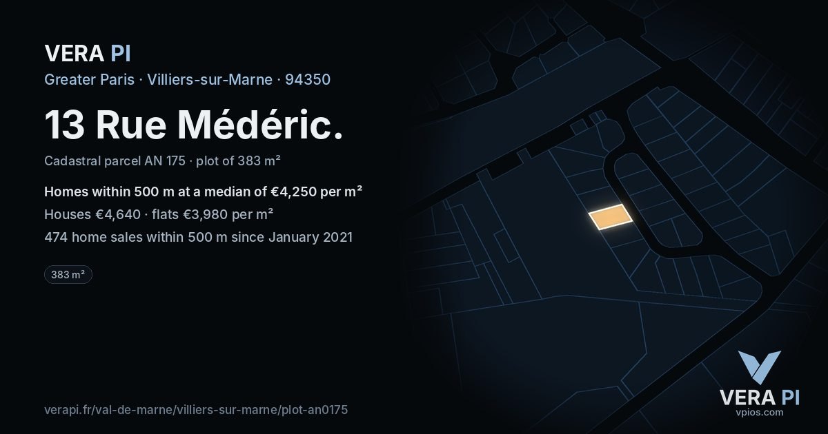 13 Rue Médéric, Villiers-sur-Marne at night – the plot lit, the parcels around coloured by the prices near them