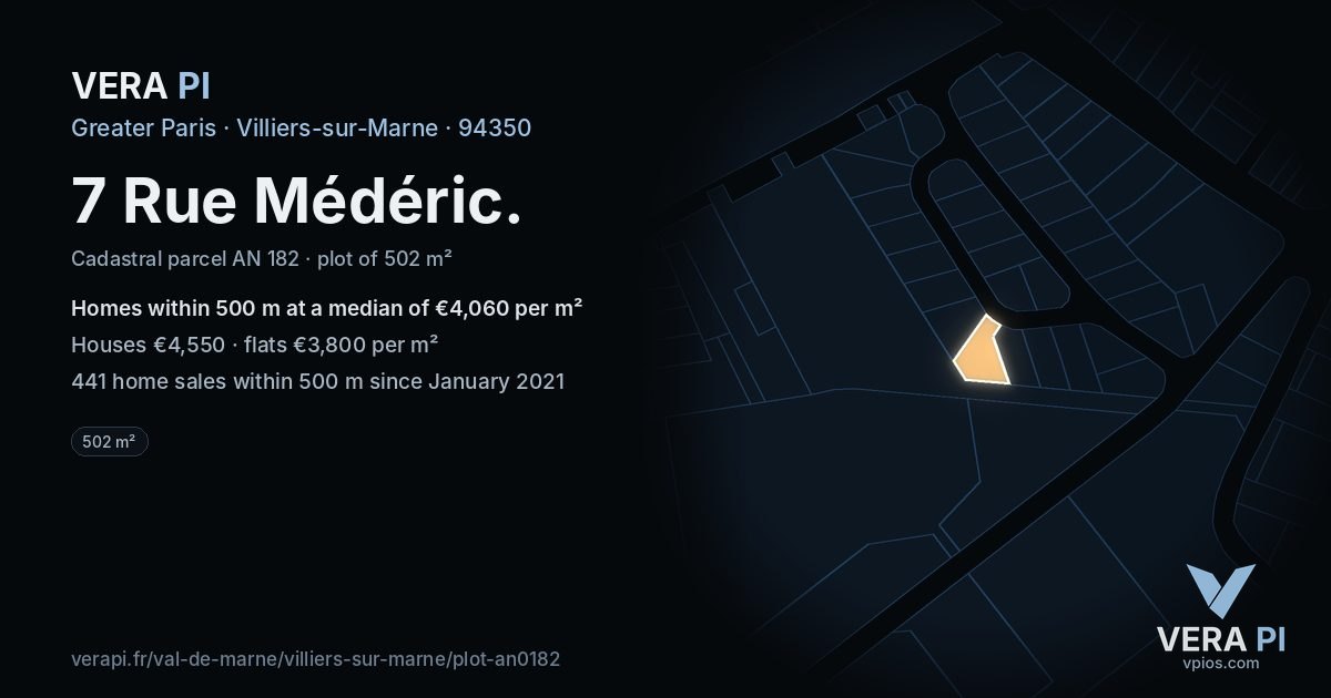 7 Rue Médéric, Villiers-sur-Marne at night – the plot lit, the parcels around coloured by the prices near them