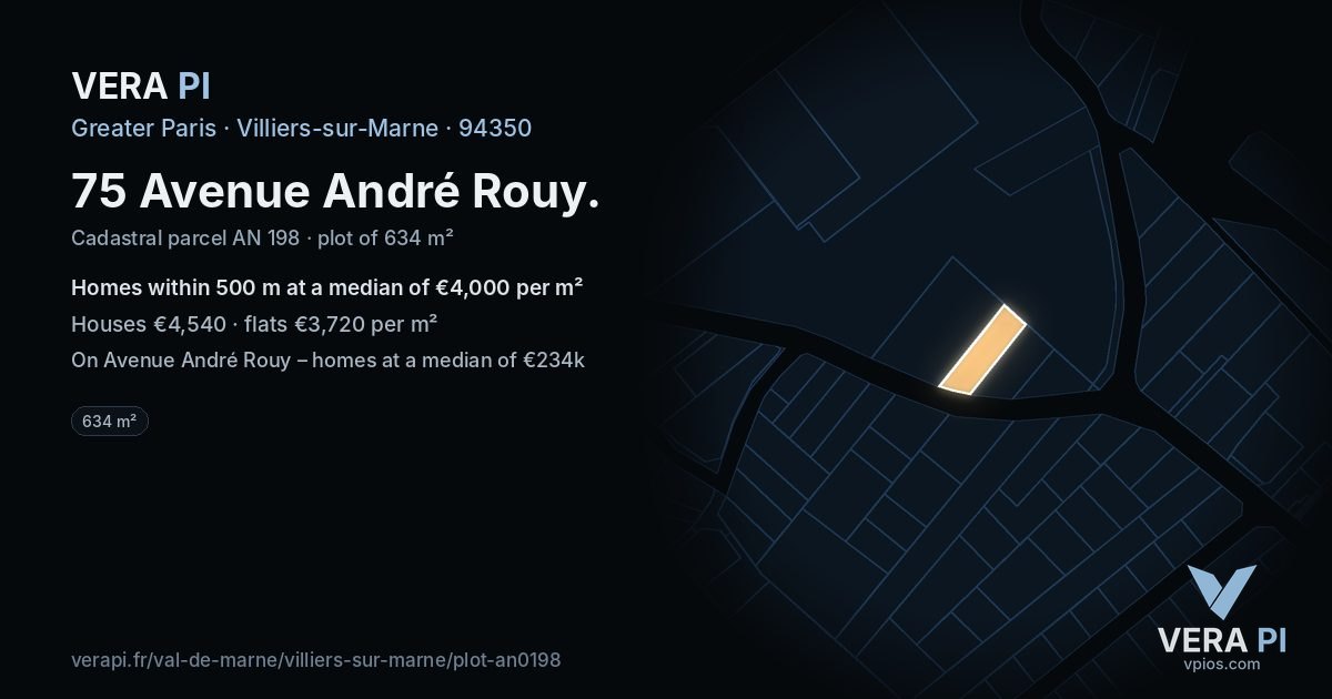 75 Avenue André Rouy, Villiers-sur-Marne at night – the plot lit, the parcels around coloured by the prices near them