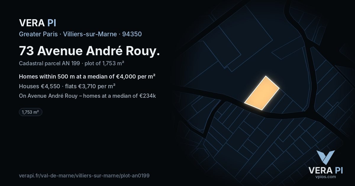 73 Avenue André Rouy, Villiers-sur-Marne at night – the plot lit, the parcels around coloured by the prices near them