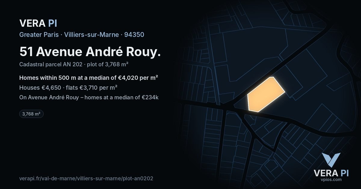 51 Avenue André Rouy, Villiers-sur-Marne at night – the plot lit, the parcels around coloured by the prices near them