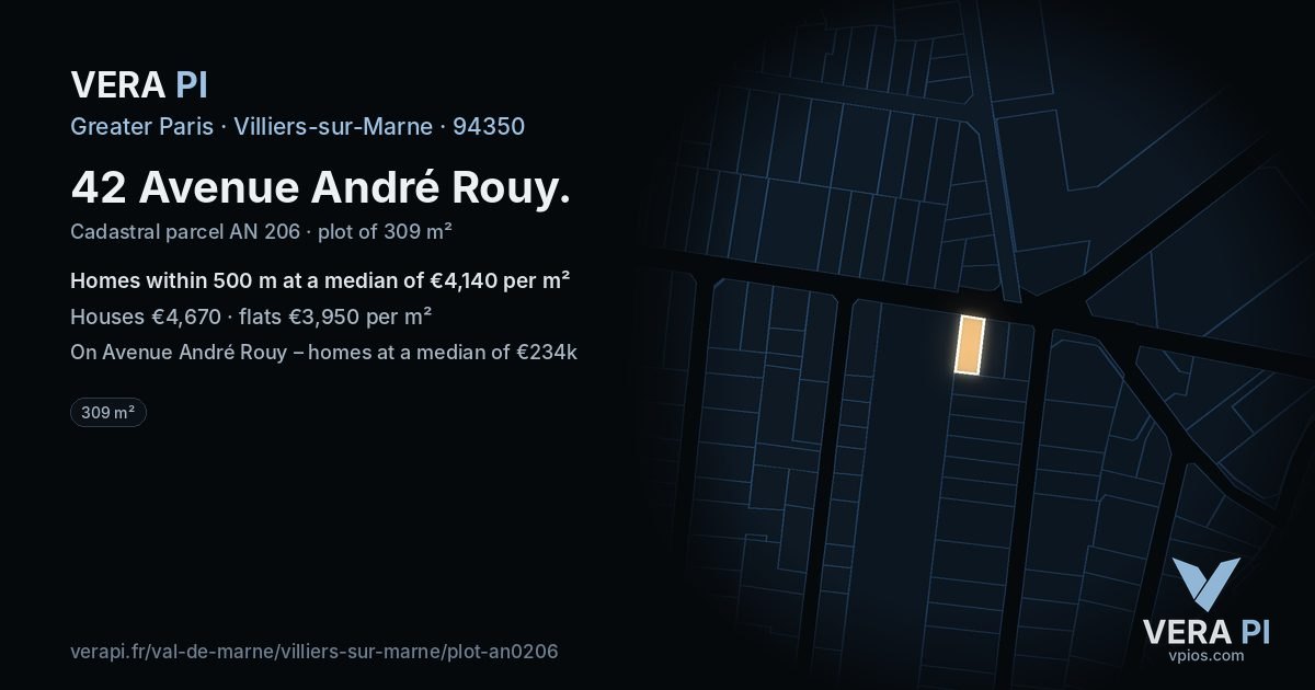 42 Avenue André Rouy, Villiers-sur-Marne at night – the plot lit, the parcels around coloured by the prices near them