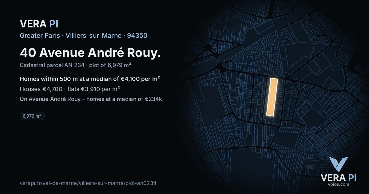 40 Avenue André Rouy, Villiers-sur-Marne at night – the plot lit, the parcels around coloured by the prices near them