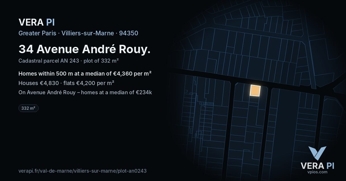 34 Avenue André Rouy, Villiers-sur-Marne at night – the plot lit, the parcels around coloured by the prices near them