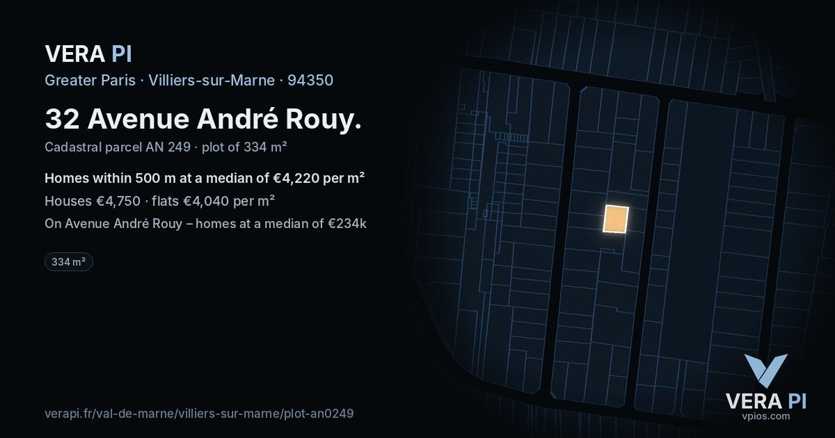 32 Avenue André Rouy, Villiers-sur-Marne at night – the plot lit, the parcels around coloured by the prices near them