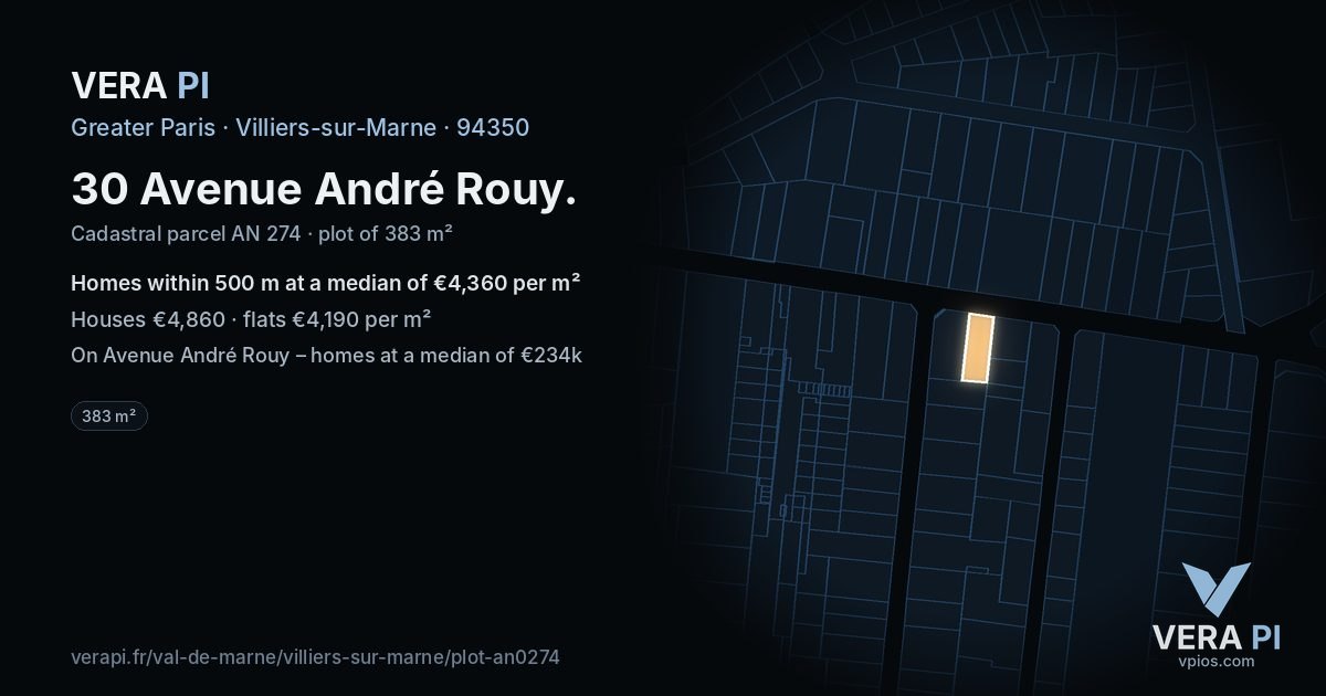 30 Avenue André Rouy, Villiers-sur-Marne at night – the plot lit, the parcels around coloured by the prices near them