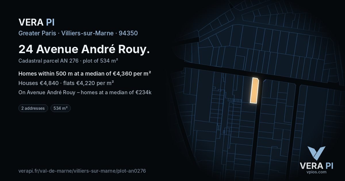 24 Avenue André Rouy, Villiers-sur-Marne at night – the plot lit, the parcels around coloured by the prices near them