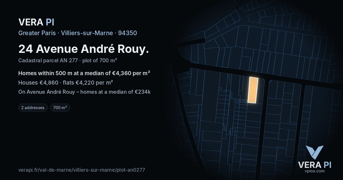 24 Avenue André Rouy, Villiers-sur-Marne at night – the plot lit, the parcels around coloured by the prices near them