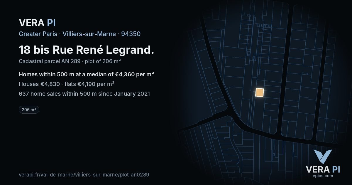 18 bis Rue René Legrand, Villiers-sur-Marne at night – the plot lit, the parcels around coloured by the prices near them