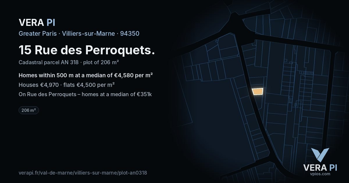 15 Rue des Perroquets, Villiers-sur-Marne at night – the plot lit, the parcels around coloured by the prices near them