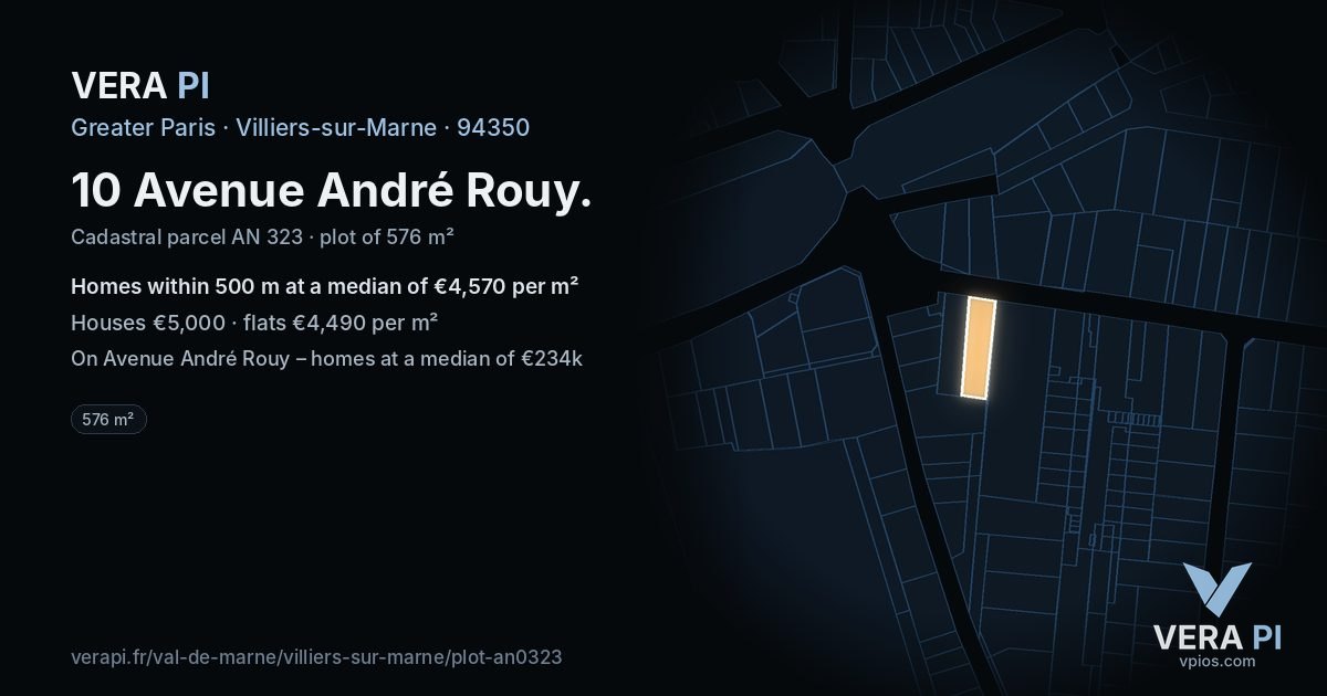 10 Avenue André Rouy, Villiers-sur-Marne at night – the plot lit, the parcels around coloured by the prices near them