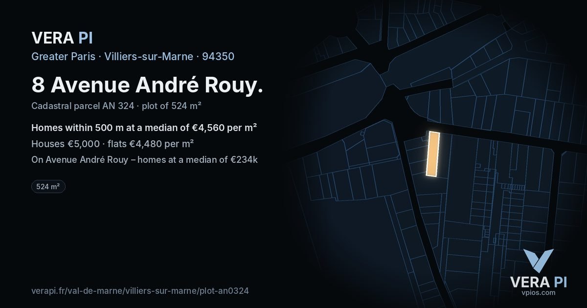 8 Avenue André Rouy, Villiers-sur-Marne at night – the plot lit, the parcels around coloured by the prices near them