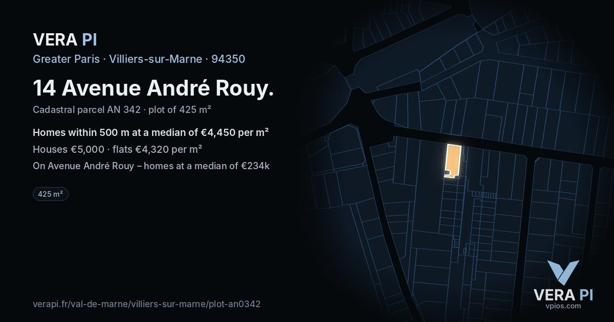 14 Avenue André Rouy, Villiers-sur-Marne at night – the plot lit, the parcels around coloured by the prices near them