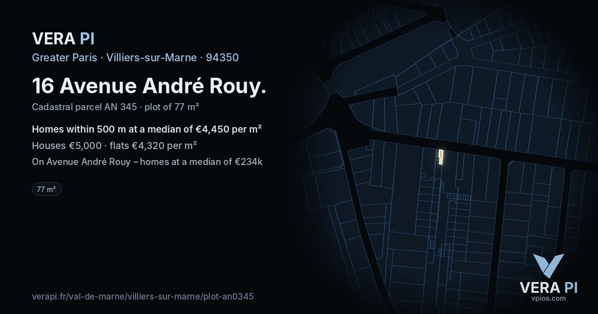 16 Avenue André Rouy, Villiers-sur-Marne at night – the plot lit, the parcels around coloured by the prices near them