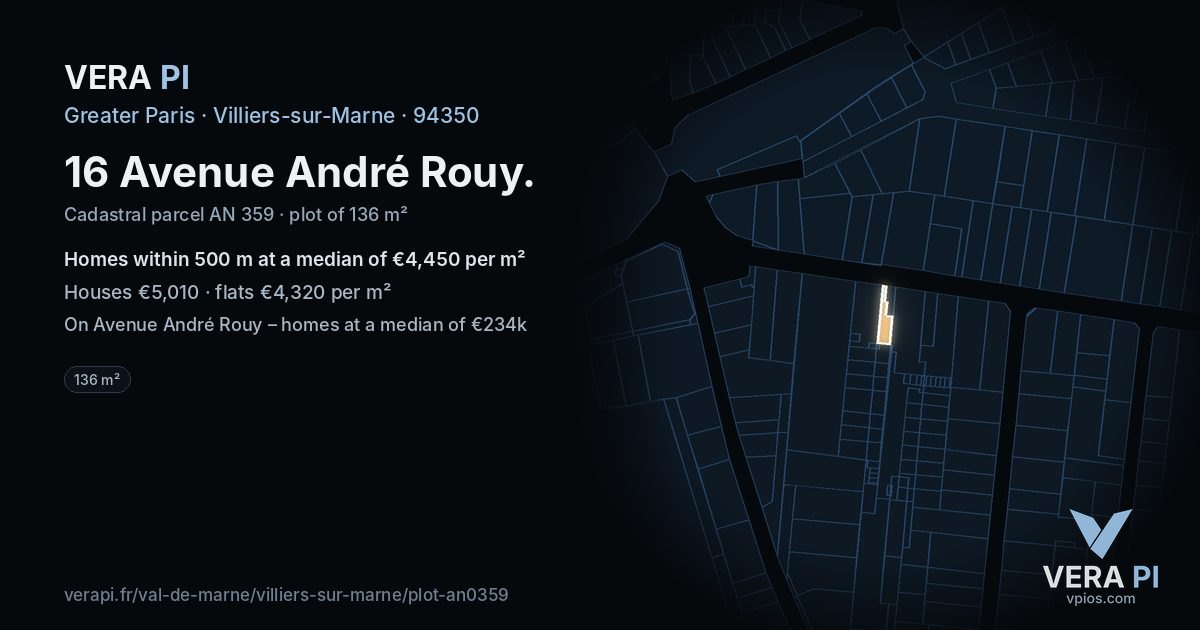 16 Avenue André Rouy, Villiers-sur-Marne at night – the plot lit, the parcels around coloured by the prices near them