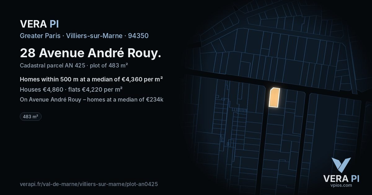 28 Avenue André Rouy, Villiers-sur-Marne at night – the plot lit, the parcels around coloured by the prices near them