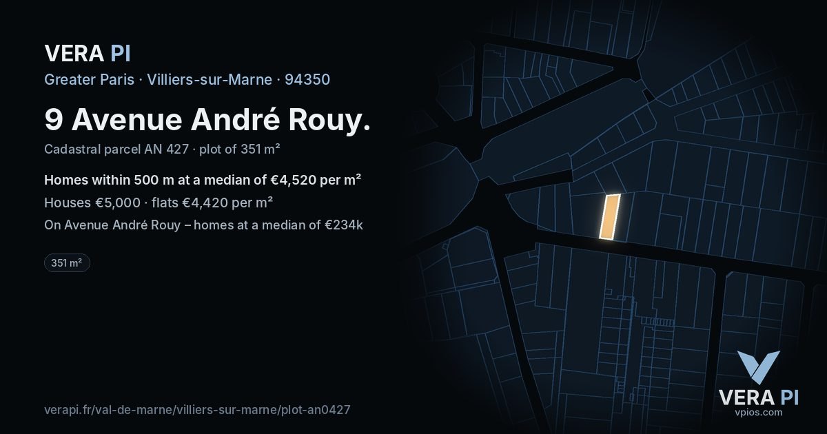 9 Avenue André Rouy, Villiers-sur-Marne at night – the plot lit, the parcels around coloured by the prices near them