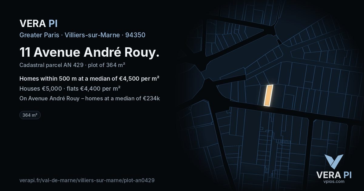 11 Avenue André Rouy, Villiers-sur-Marne at night – the plot lit, the parcels around coloured by the prices near them