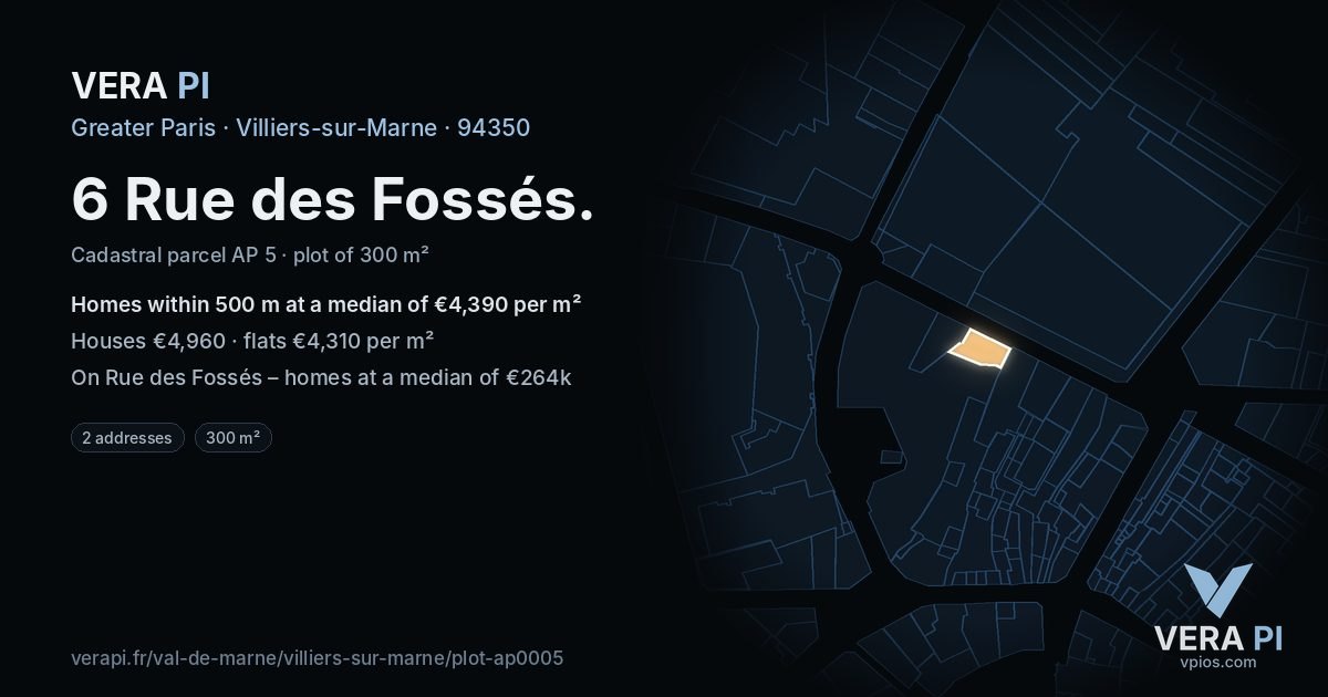 6 Rue des Fossés, Villiers-sur-Marne at night – the plot lit, the parcels around coloured by the prices near them