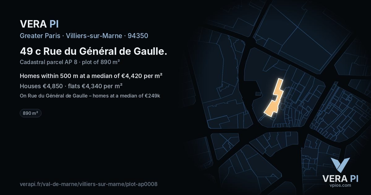 49 c Rue du Général de Gaulle, Villiers-sur-Marne at night – the plot lit, the parcels around coloured by the prices near them