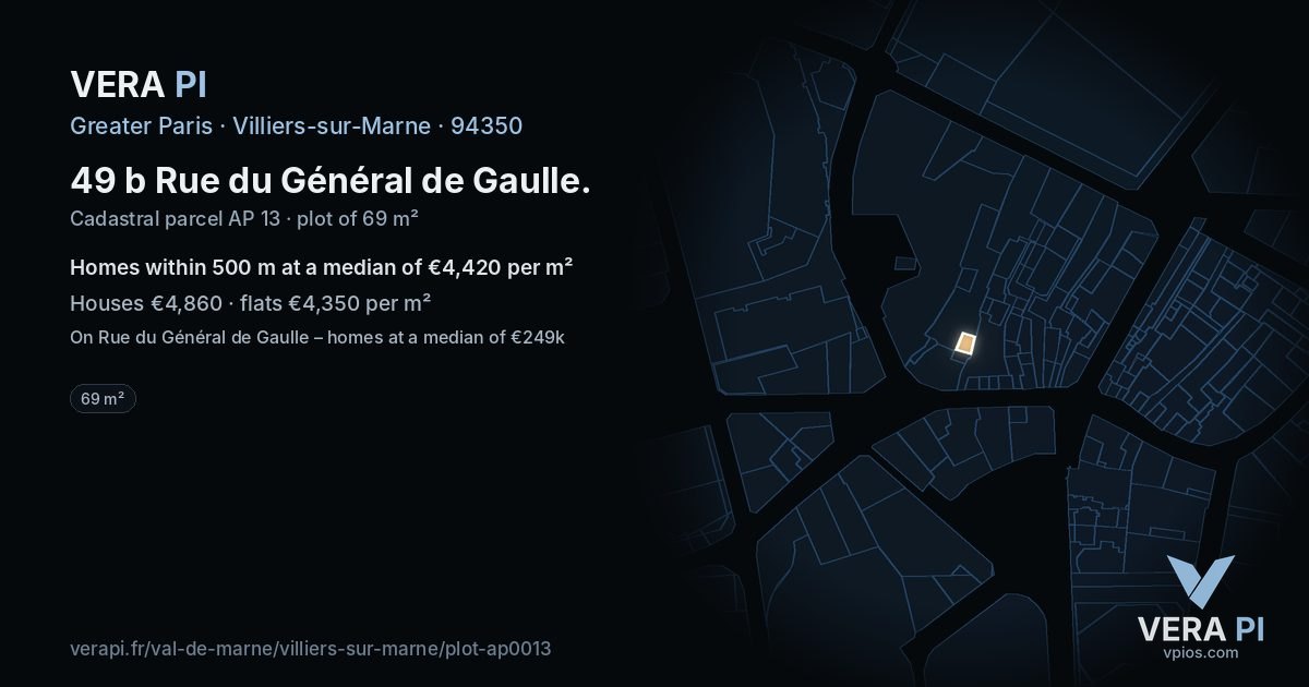 49 b Rue du Général de Gaulle, Villiers-sur-Marne at night – the plot lit, the parcels around coloured by the prices near them
