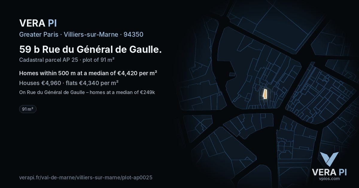 59 b Rue du Général de Gaulle, Villiers-sur-Marne at night – the plot lit, the parcels around coloured by the prices near them