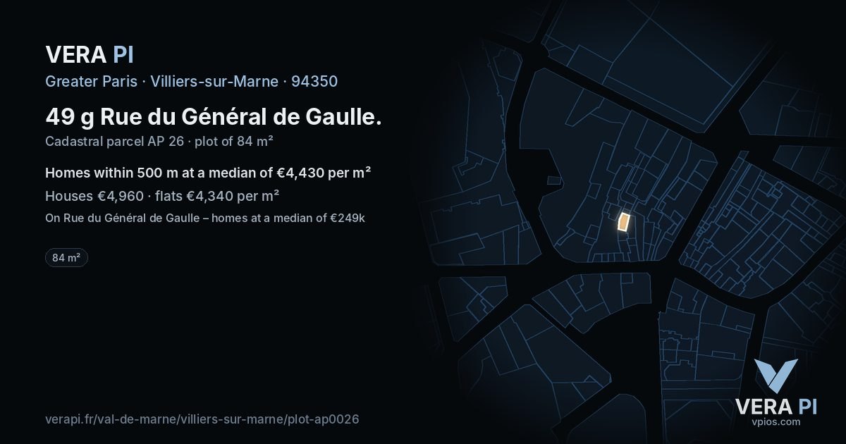 49 g Rue du Général de Gaulle, Villiers-sur-Marne at night – the plot lit, the parcels around coloured by the prices near them