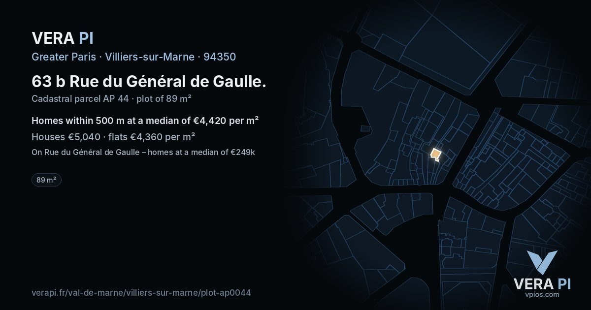 63 b Rue du Général de Gaulle, Villiers-sur-Marne at night – the plot lit, the parcels around coloured by the prices near them