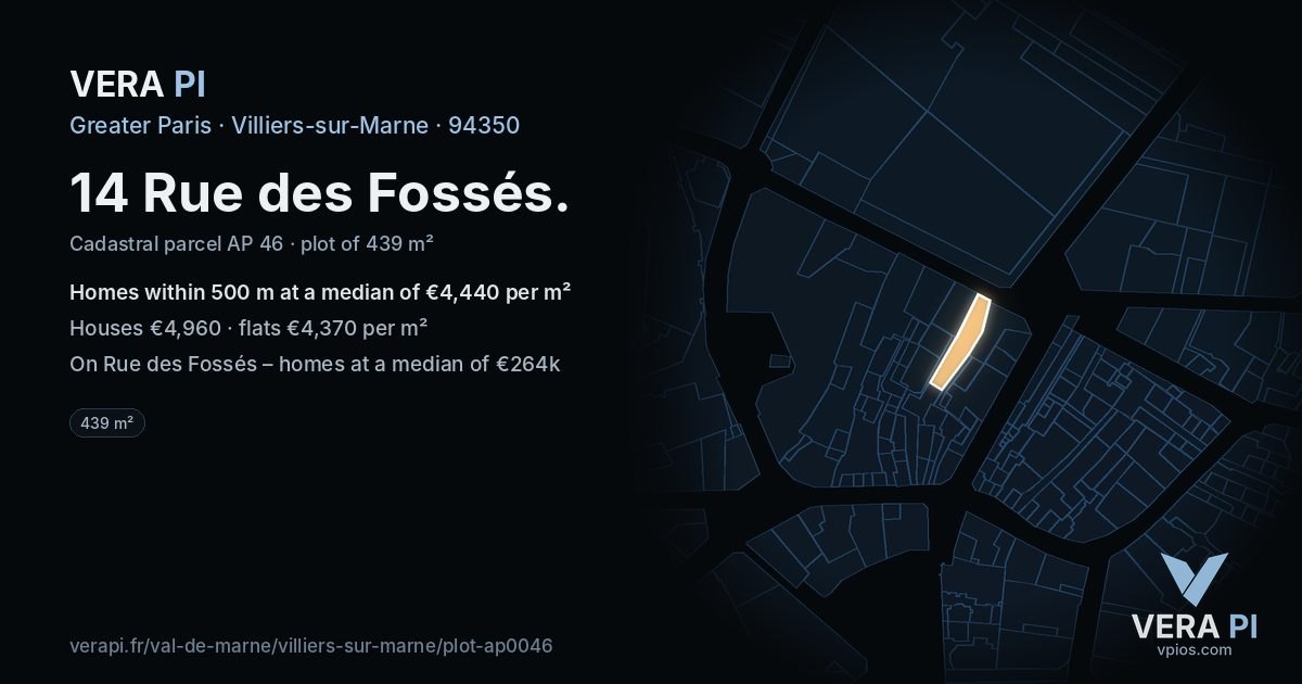 14 Rue des Fossés, Villiers-sur-Marne at night – the plot lit, the parcels around coloured by the prices near them