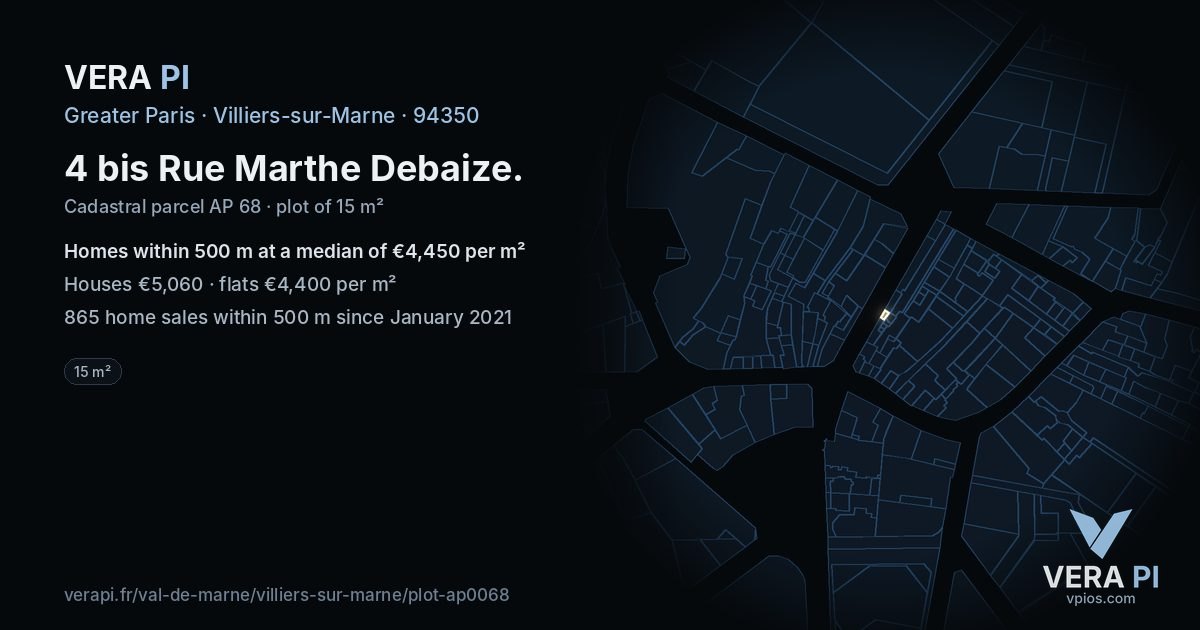 4 bis Rue Marthe Debaize, Villiers-sur-Marne at night – the plot lit, the parcels around coloured by the prices near them