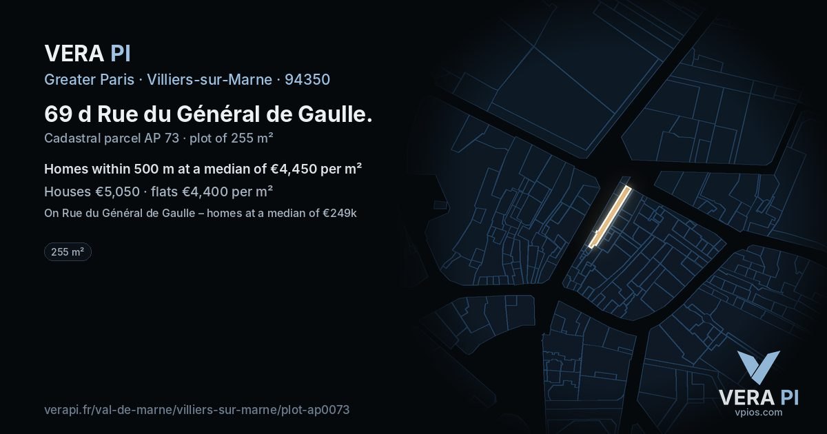 69 d Rue du Général de Gaulle, Villiers-sur-Marne at night – the plot lit, the parcels around coloured by the prices near them