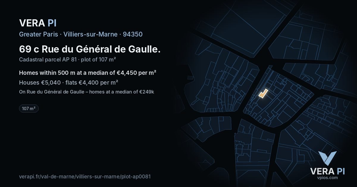 69 c Rue du Général de Gaulle, Villiers-sur-Marne at night – the plot lit, the parcels around coloured by the prices near them