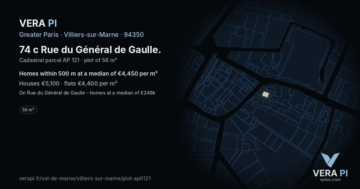 74 c Rue du Général de Gaulle, Villiers-sur-Marne at night – the plot lit, the parcels around coloured by the prices near them