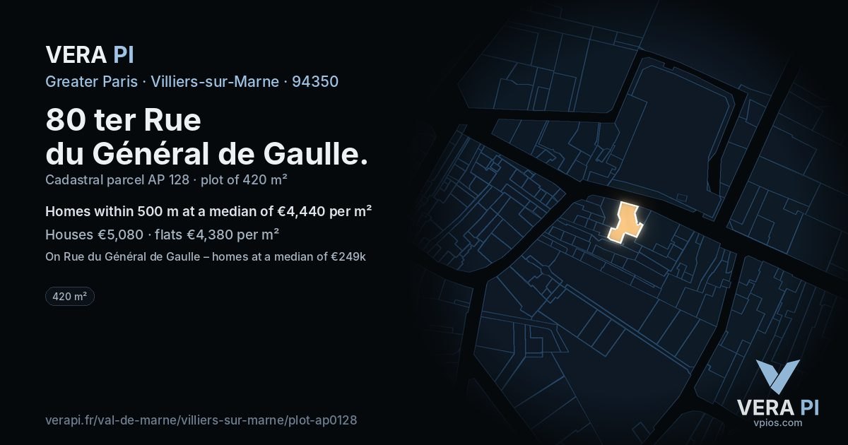 80 ter Rue du Général de Gaulle, Villiers-sur-Marne at night – the plot lit, the parcels around coloured by the prices near them
