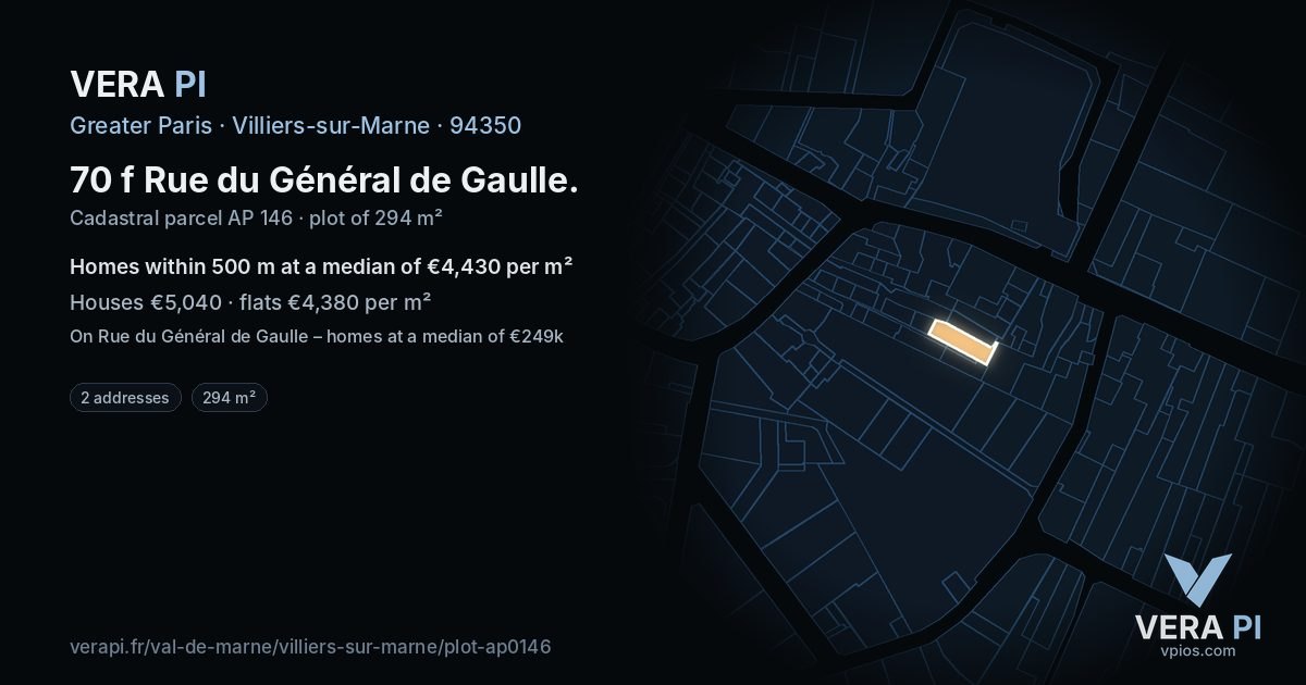 70 f Rue du Général de Gaulle, Villiers-sur-Marne at night – the plot lit, the parcels around coloured by the prices near them