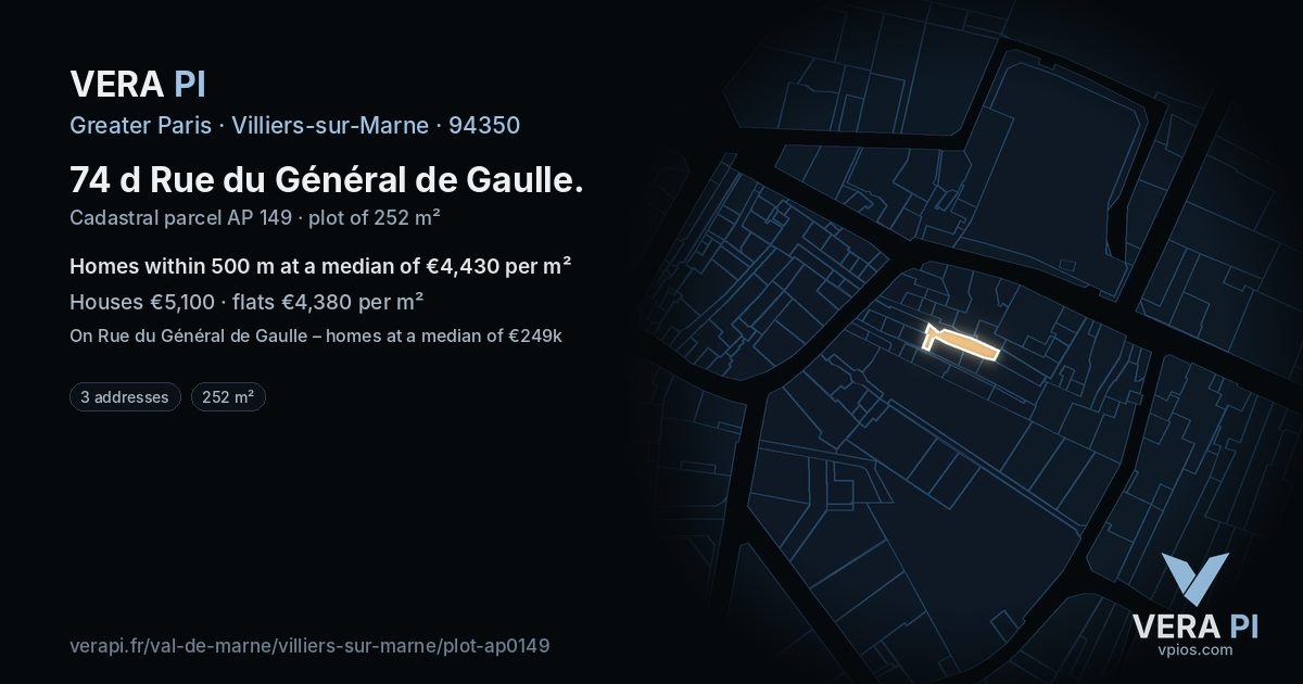 74 d Rue du Général de Gaulle, Villiers-sur-Marne at night – the plot lit, the parcels around coloured by the prices near them