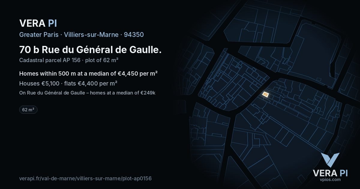 70 b Rue du Général de Gaulle, Villiers-sur-Marne at night – the plot lit, the parcels around coloured by the prices near them